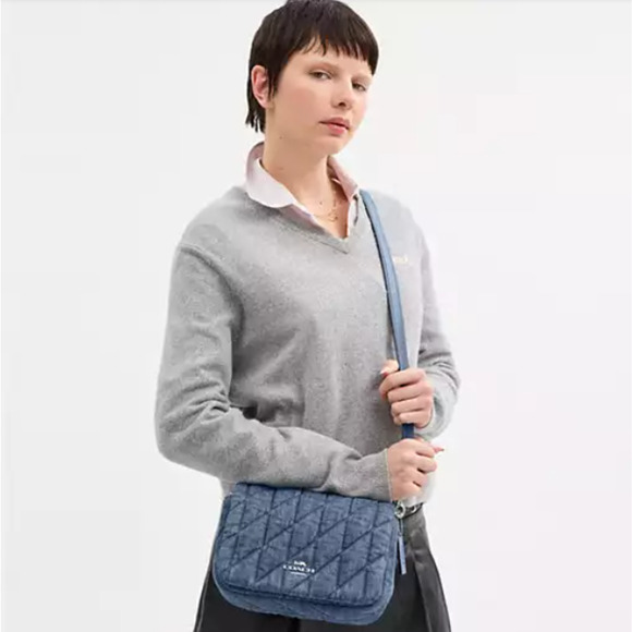 Coach Quinn Bag With Quilting Shoulder/Crossbody Denim/Silver/Indigo CAK40 NWT - Picture 8 of 10